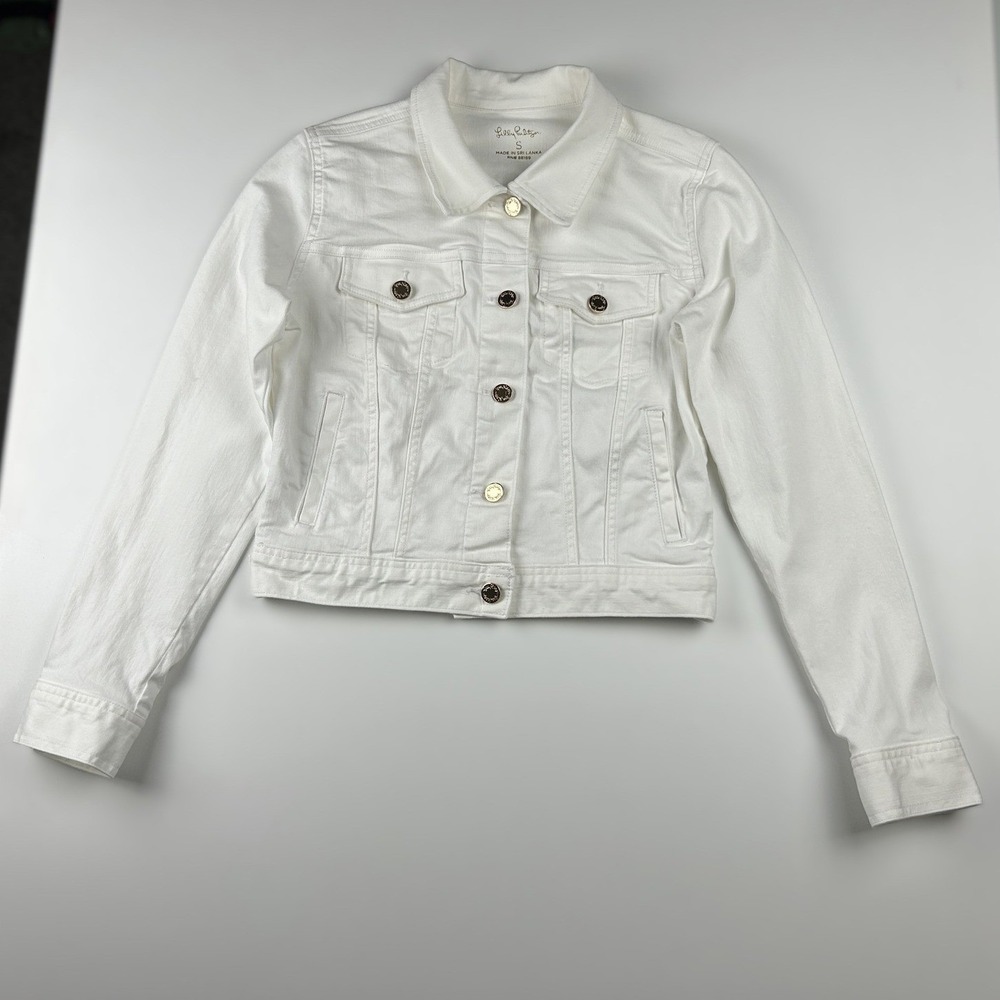 Lilly Pulitzer White Seaspray Denim Classic Preppy Jean Jacket Size S